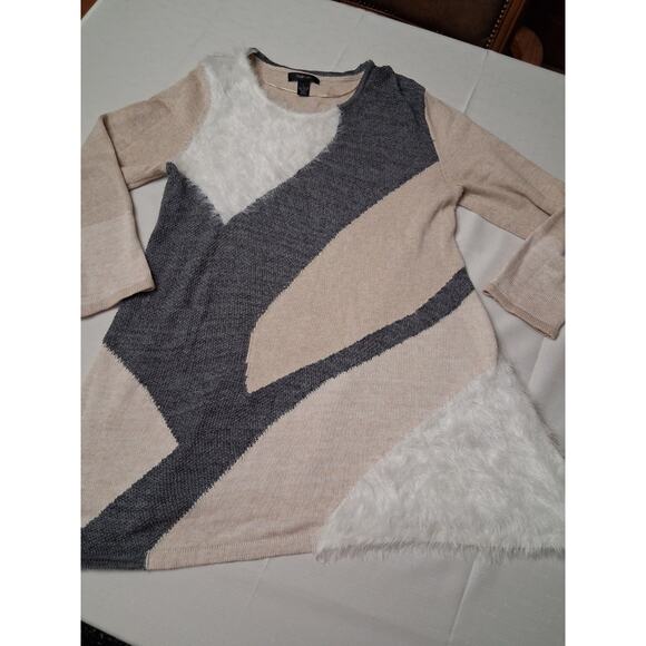 VTG Style & Co Size L Knit Sweater Tunic Dress Long Sleeve Fuzzy Fur Grandma - Picture 1 of 9